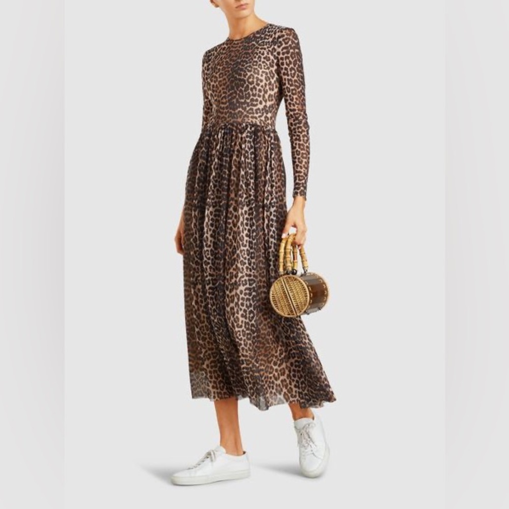 Ganni Leopard Mesh Dress